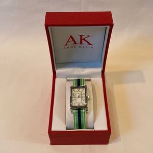 Anne Klein Watch Women Silver Tone Rectangle Green/Blue